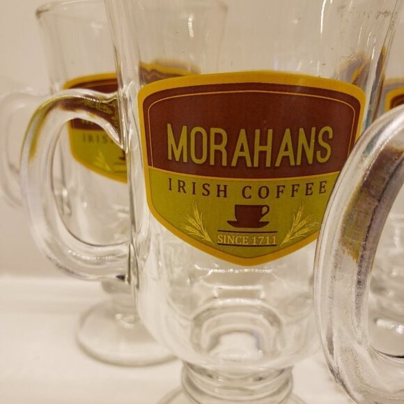 SET of 5 Irish Coffee Clear Glasses with logo Handle 2" Stem - Picture 9 of 14